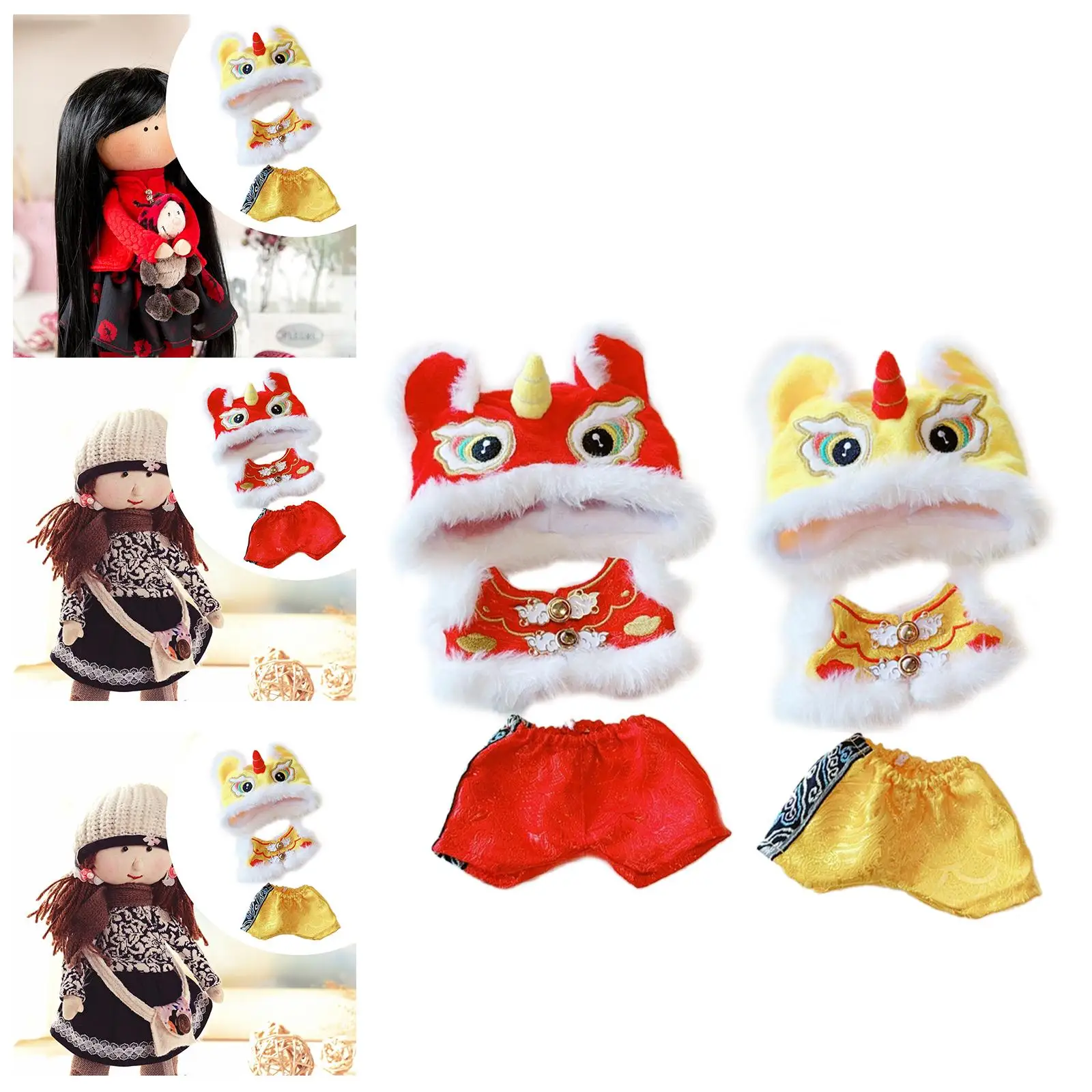 3x Lion Dance Set Stuffed Doll Clothes Pretend Play Detachable Stylish for Kids Birthday Gift Doll Clothing for 10-17cm Dolls