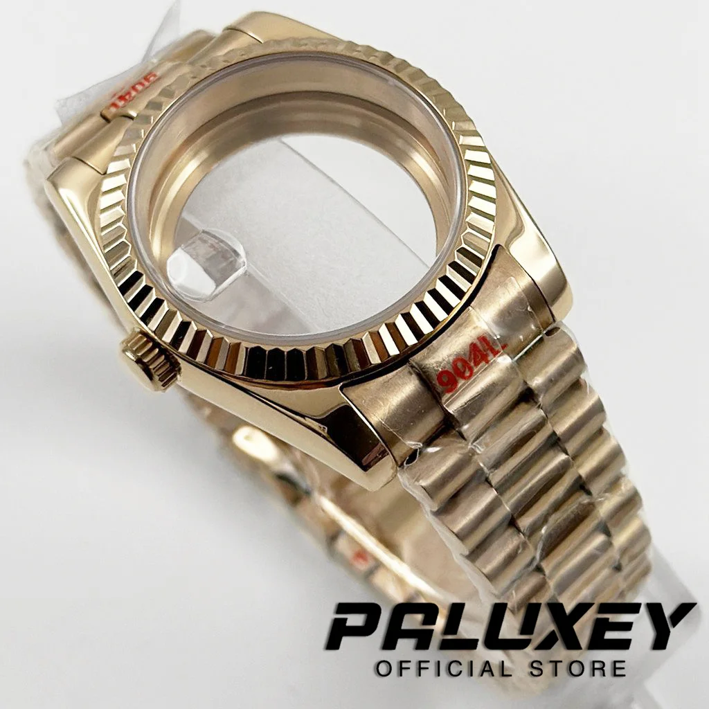 حافظة ساعة منحنية مخدد من الذهب الوردي ، سوار رئاسي من زجاج الياقوت ، 36 ، 40 ، NH34 ، NH35 ، NH36 ، NH38 ، ETA2824