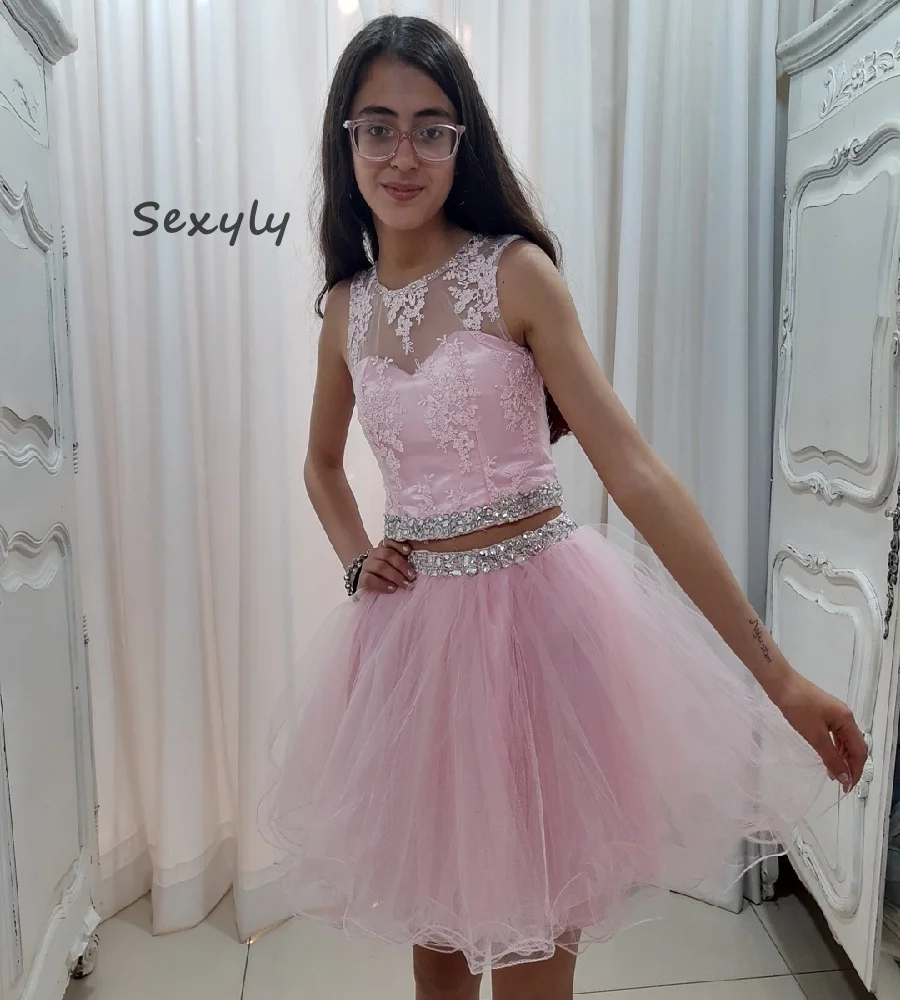 Robes De Quinceanera rose élégantes 2 en 1, jupe détachable, dentelle perlée, courte, robe De 15 ans Xv Para concours De bal, personnalisée, 2025