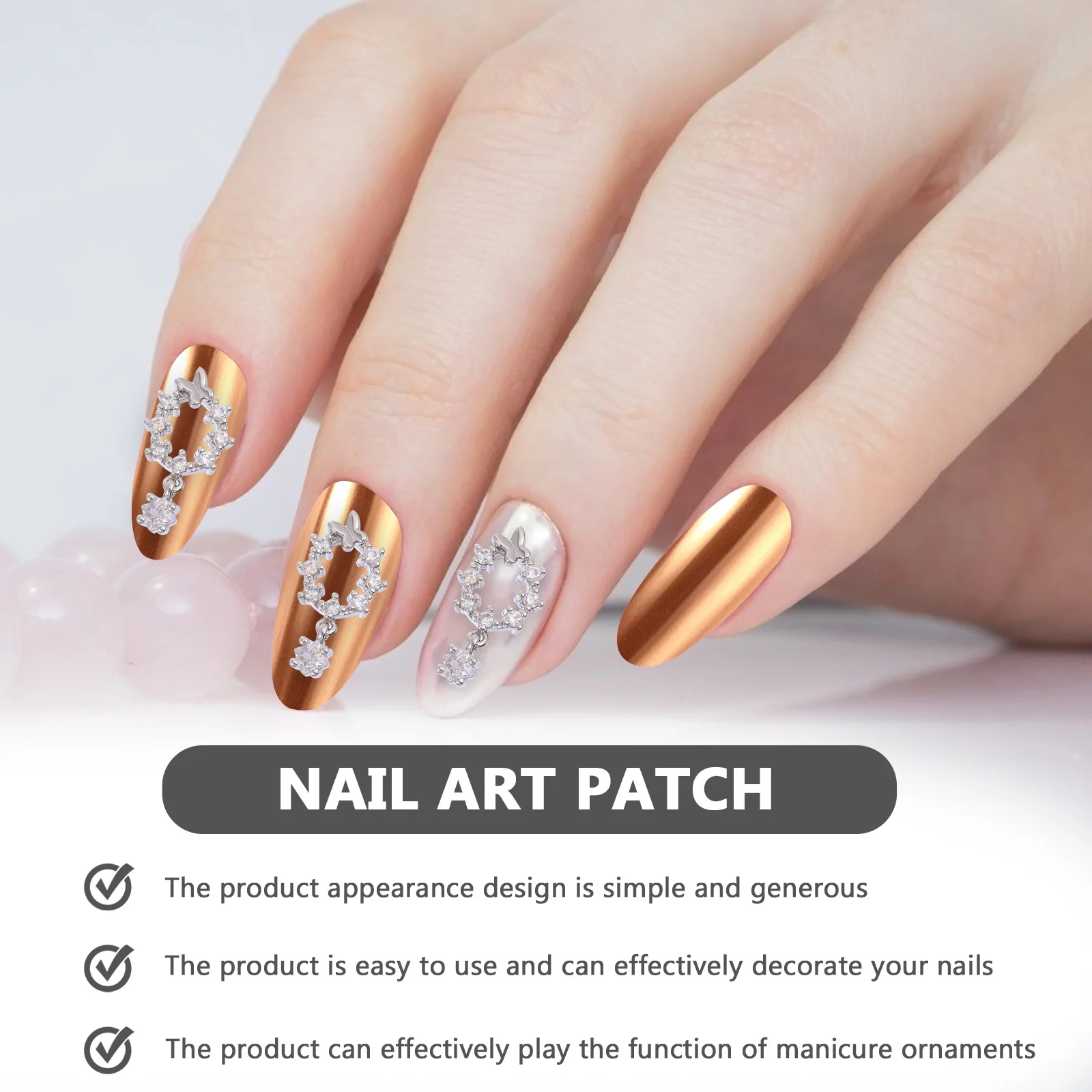 

3Pcs Nail Art Studs Metal Zircon Charms Durable Nail Decoration DIY Manicure Accessories for Salon Use Zircon Manicure Patches