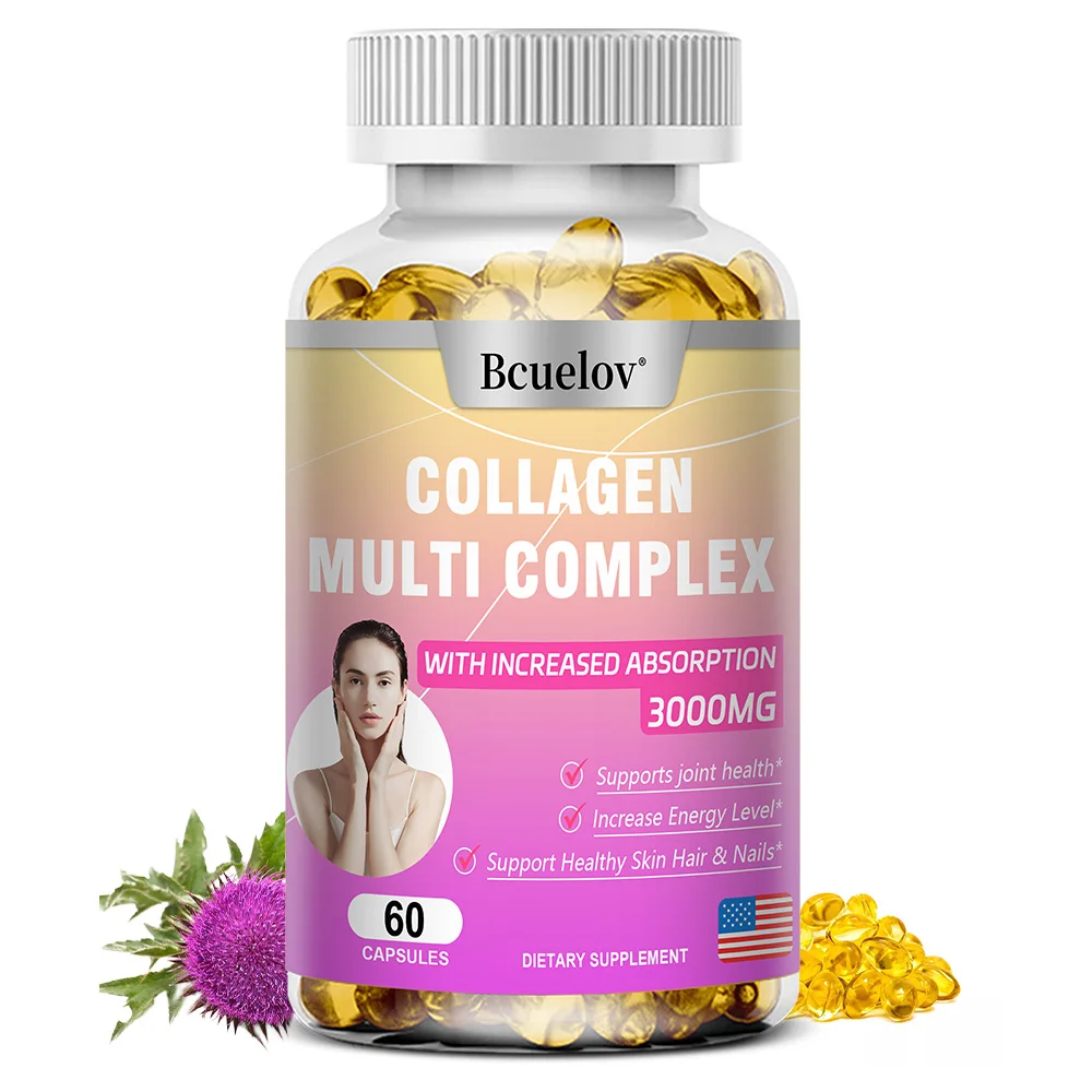 Cápsulas de complejo de colágeno: promueven el crecimiento del cabello, la salud de la piel y las uñas, apoyan la salud de las articulaciones, los huesos y los músculos, para mujeres y hombres