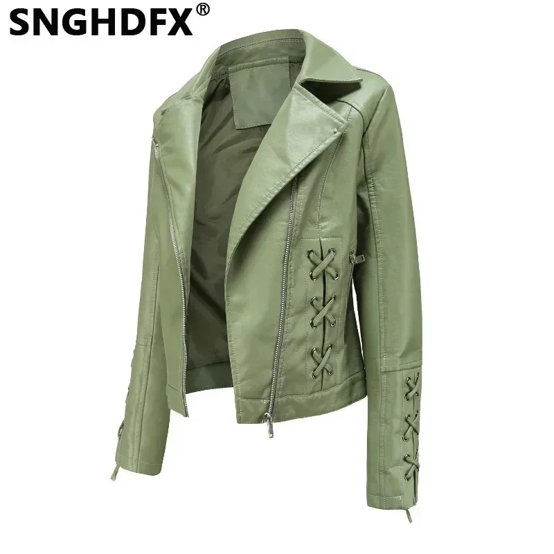 

SNGHDFX Women's Jackets Coats Faux Leather Long Sleeve Zipper Slim Motor Biker Female Outwear Tops 2024 New Spring Autumn Winter