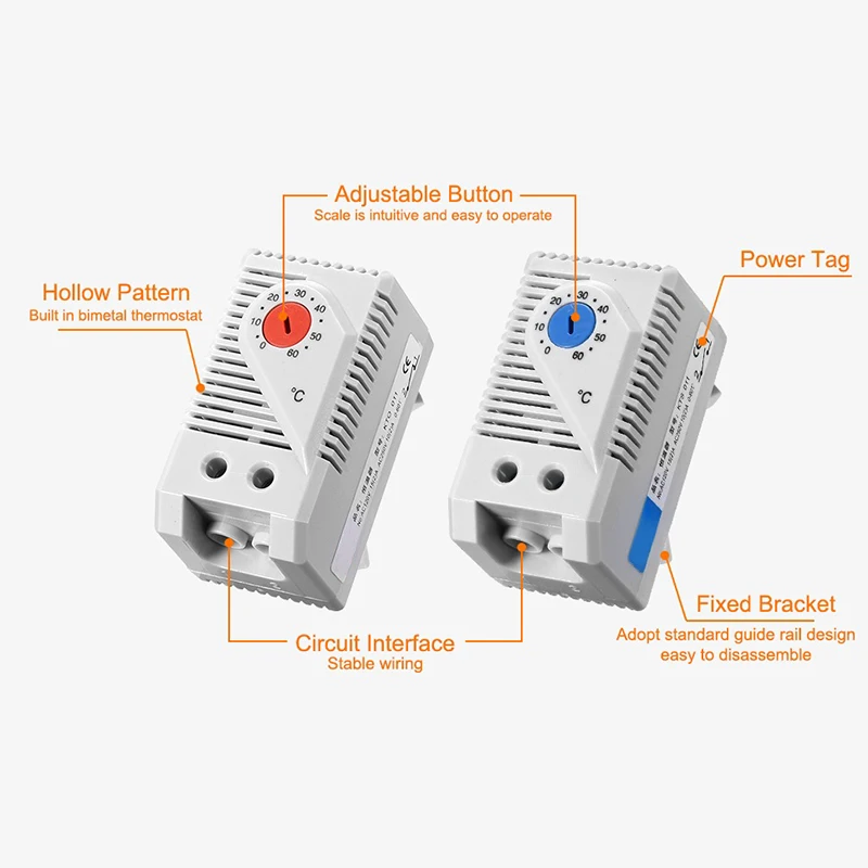 0-60'C KTO011 KTS011  DIN Rail Mini Compact Bimetallic Thermostat Mechanical Temperature Controller Normal Open Close ZRO011