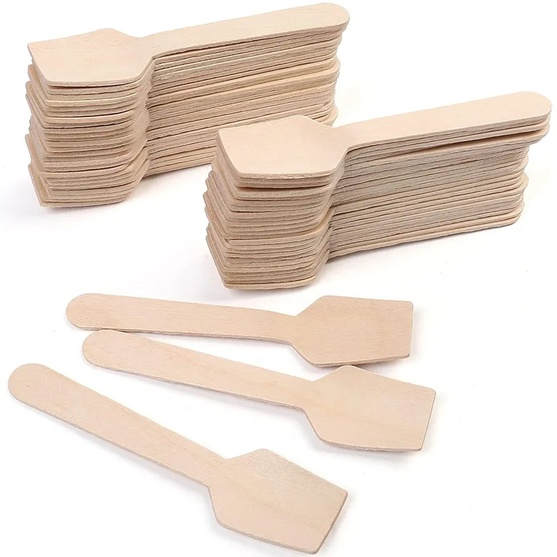 50 /100Pcs Mini Wooden Spoons, 4-Inch Square End Tasting Spoon, Disposable Yogurt Spoon Ice Cream Spoon Sampling Tasting