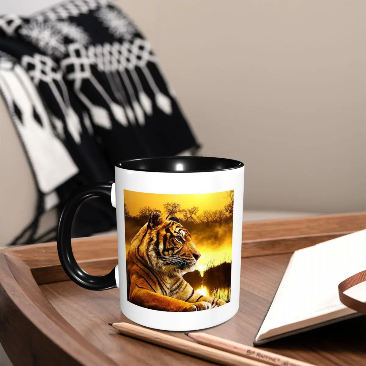 Tiger And Sunset Mug Funny Ceramic Coffee Cups Tea Mugs Milk Cup Drinkware Gifts for Friends
