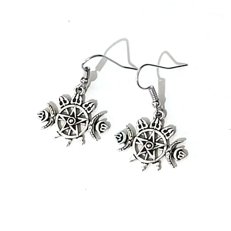 1pair Hecate Triple Moon Goddess Pentagram Poseidon Trident Wiccan Pagan Jewelry Amulet for women