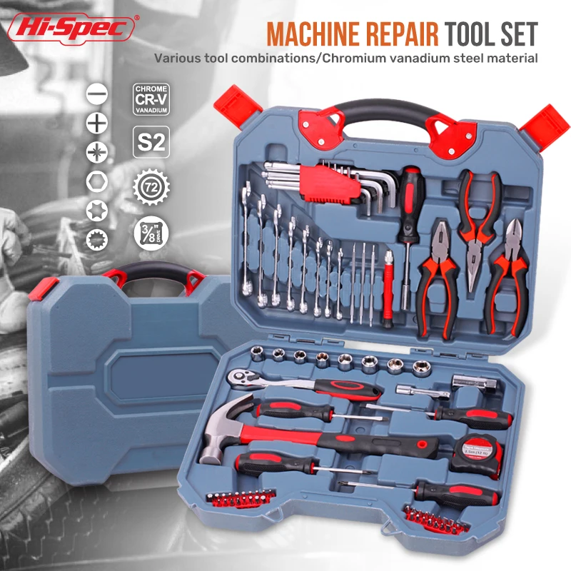 Hi-Spec 77pc Machine Repair Tool Set Home Tool Set For Ratchet Screwdriver Set Household PE Sturdy Tool Box Kit Set