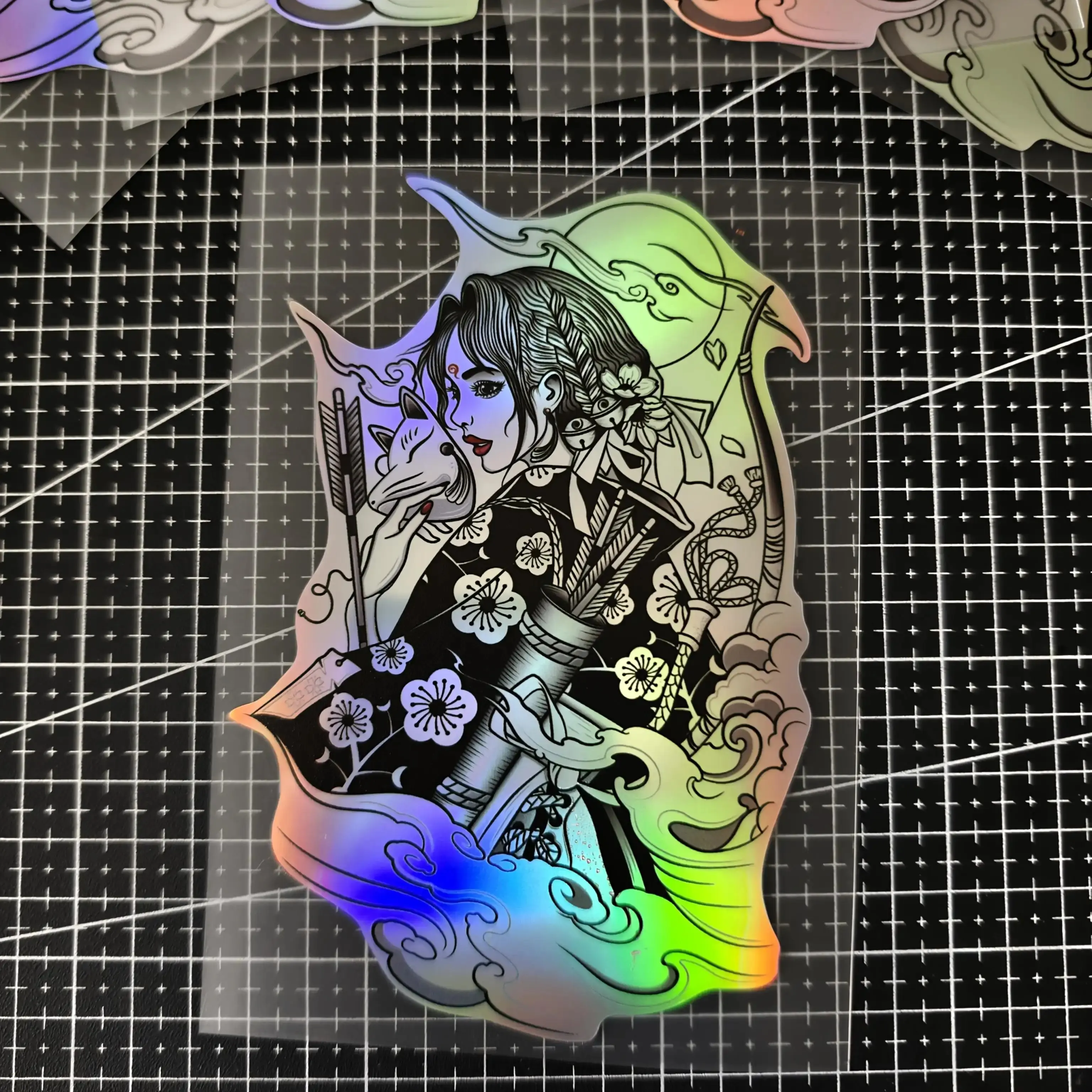1pc 2D Flat Japanese Beauty JDM Stickers Holographic Floral PVC Decals for Cars Motorcycles EVs