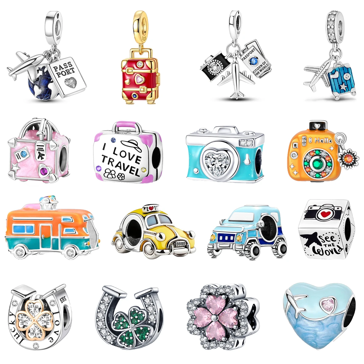 New 925 Sterling Silver Travel Life Series Charm Bead Airplane Camera Suitcase Pendants Fit Original Bracelets DIY Jewelry Gifts