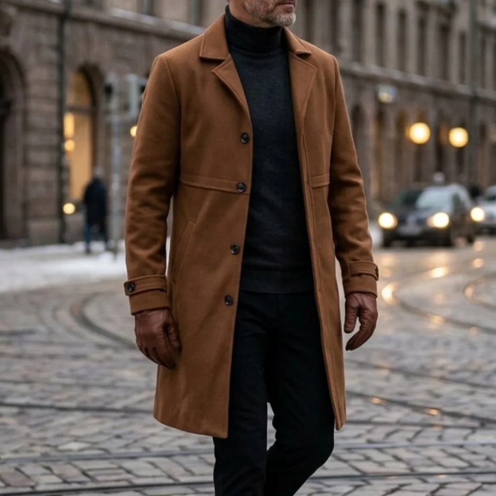New Men's Extended Trench Coat Autumn Winter Warm Long Coat Daily Casual Street Wear Men's Extended Coat Suit for Man