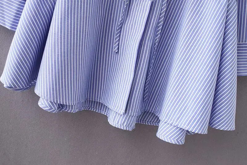 women vintage long sleeve striped loose hem smock Shirt blouses women waist drawstring casual business femininas blusas LS2563