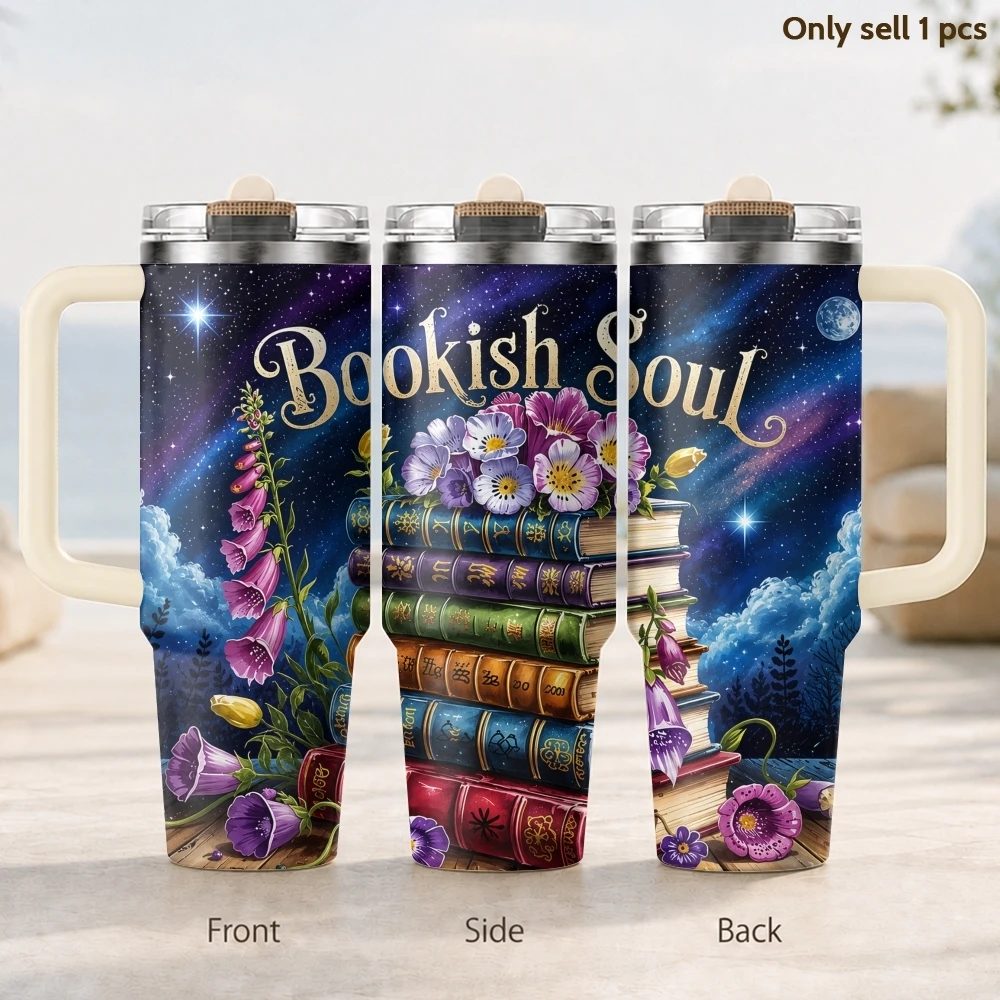 Magical Bookish Soul Vacuum Flasks 40oz 3rd Gen Vacuum Insulated Stainless Steel Tumbler Cup with Handle Straw Lid for Gifts