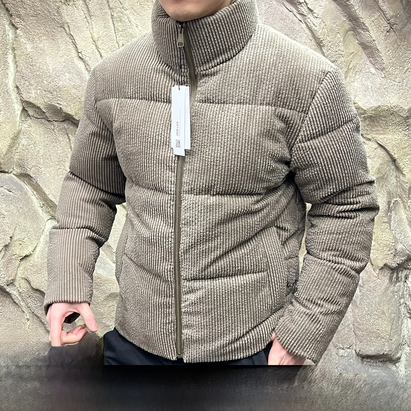 

Hand-Filled 350g Cotton Quilted Corduroy Stand Collar Jaet for Men And Women Warm Winter Coat Stand Fit Youth Faion