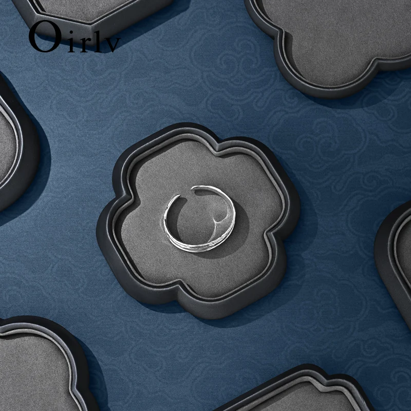 Oirlv Jewelry Tray and Display Stand Grey Suede-like Pu Leather Double-layer Design Suitable for Jewelry Store and Families