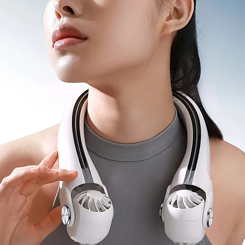 مروحة رقبة USB قابلة لإعادة الشحن نظام توربينات AR بدون أوراق قابلة للتعديل توربو 2400 مللي أمبير في الساعة بطارية مزدوجة الطاقة مبرد شخصي خارجي