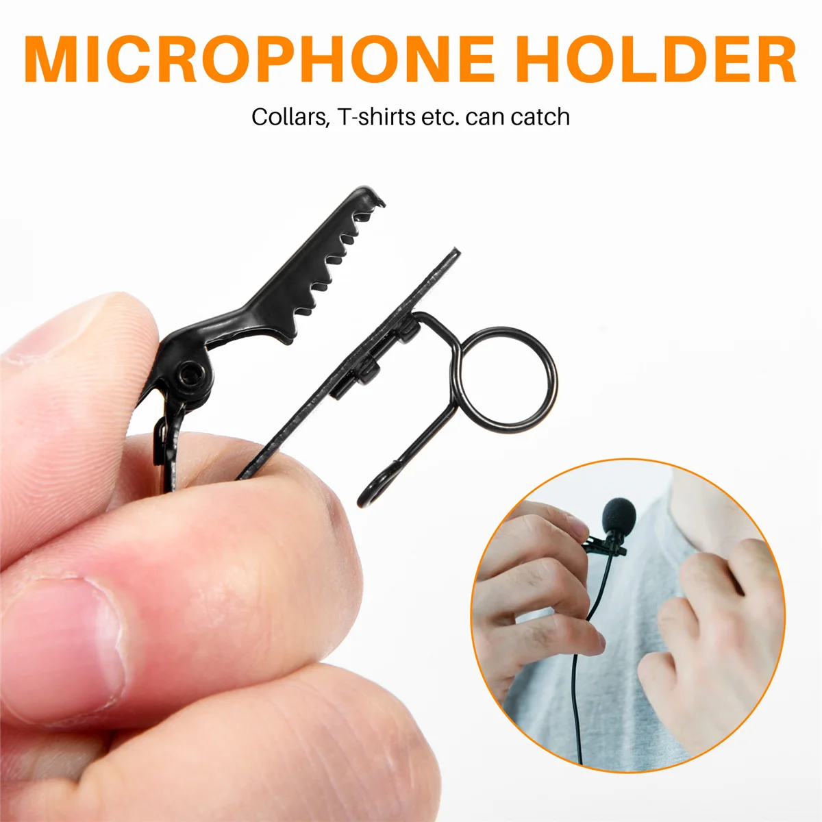5 ชิ้นแหวนมินิ 7.5 มิลลิเมตรไมโครโฟนผู้ถือคลิปผูกคลิปคลิปปกปฏิบัติ (สีดํา)