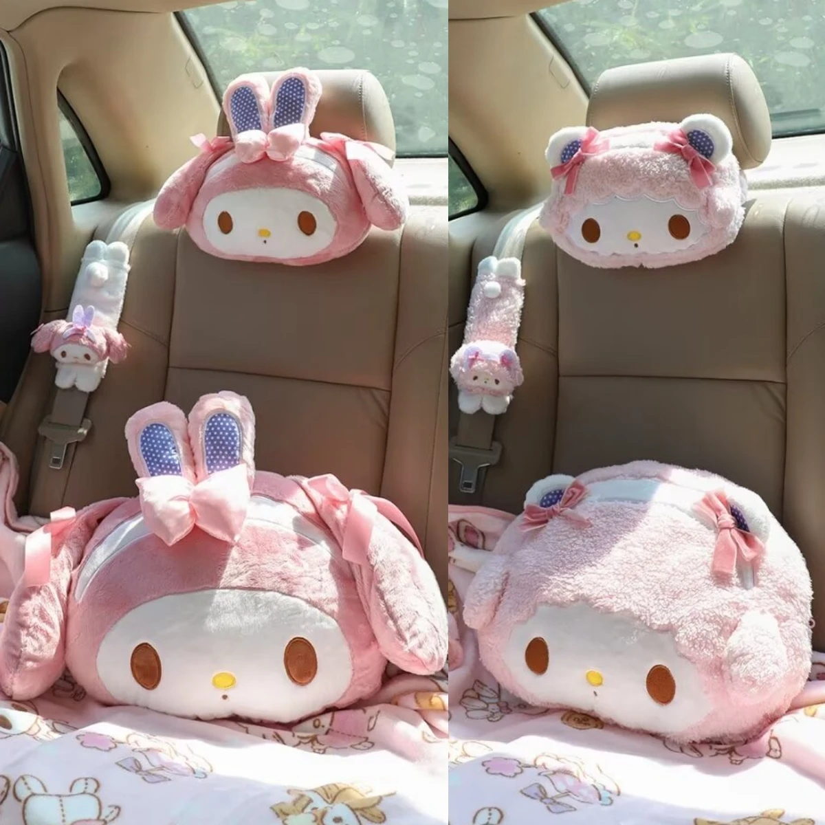 Lovely My Melody Headrest Cushion Car Seat Belt Cover Cartoon My Sweet Piano Pillow Comfortable Kawaii Car Decor Girl