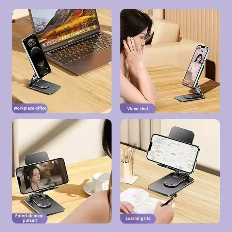 360° Rotatable Metal Phone Holder Portable Foldable Desktop Tablet Stand Bracket For iPhone Samsung Xiaomi iPad Air Cellphone view 6