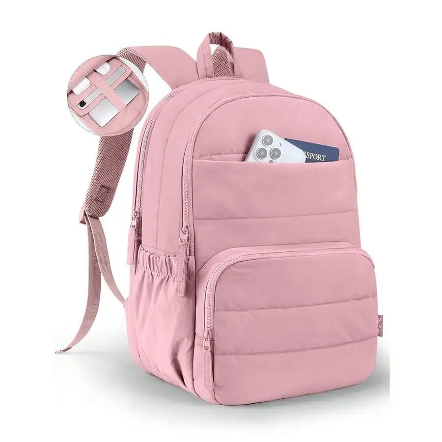 

Quilted Water Resistant Laptop Backpack For Women 15.6 Inch College Work Travel Bag