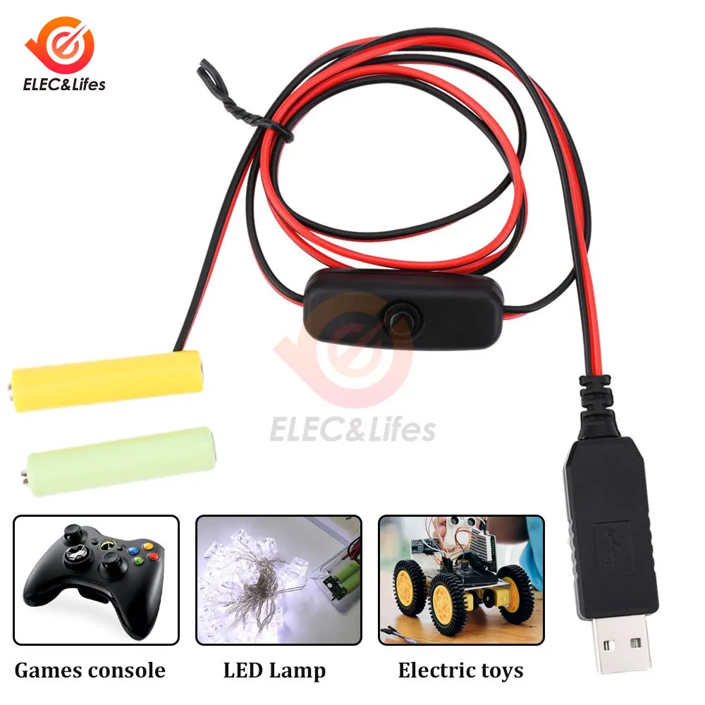 Universal 3/4.5/6V AA LR6 Battery 3V AAA Battery Eliminator USB Power Supply Cable With Switch for Electric Toys LED Lights