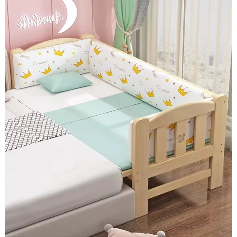 

Solid wood children's bed with guardrail single crib