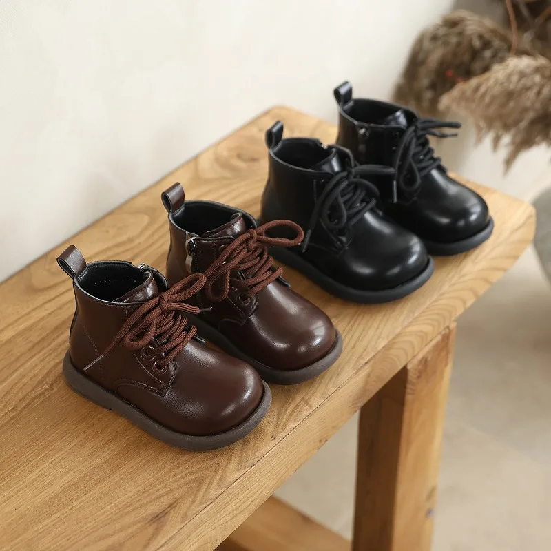 

Children's Fashion Boots British Winter Boys' Short Boots for Warm Girls' Soft Sole Anti Slip Suede Leather Boots Baby Boy Shoes