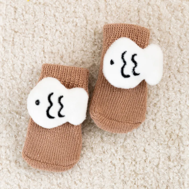 New Dog Socks Cute  Non-slip Anti-dirty Wool Socks Four Dog Shoes Pet Socks Teddy Three-dimensional Doll Blue and White Sheep