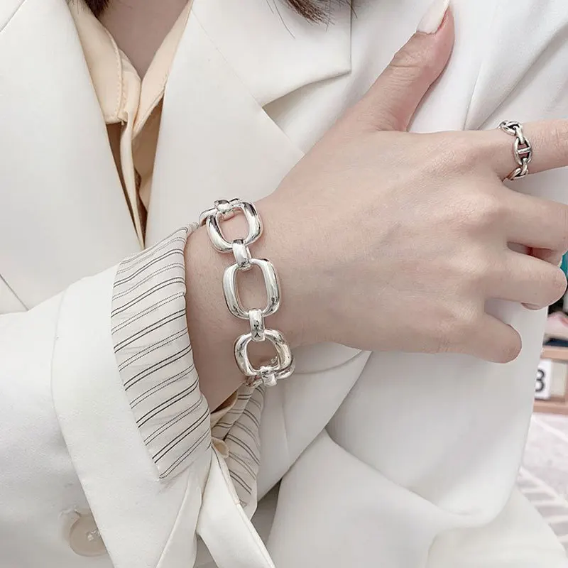 New Arrival Trendy Big Cross Chain Thai Silver Ladies Bracelets Jewelry For Women Hand Accessories Gifts Never Fade
