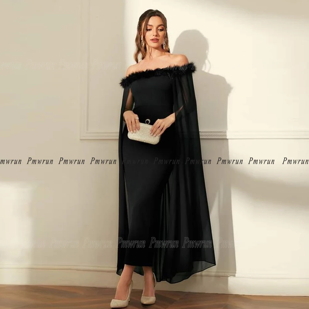 

Elegant Sheath Black Evening Dress Boat Wrap Ankle Length Formal Celebrity Party Gown For Women Custom Vestido De Fiesta 2023