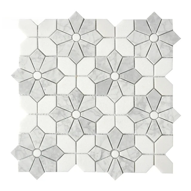 Mosaic Marble Tile for White Mixed Bianco WhiteBack Splash Bathroom Wall  Home  Kitchen and BathroomFlower Shape Design