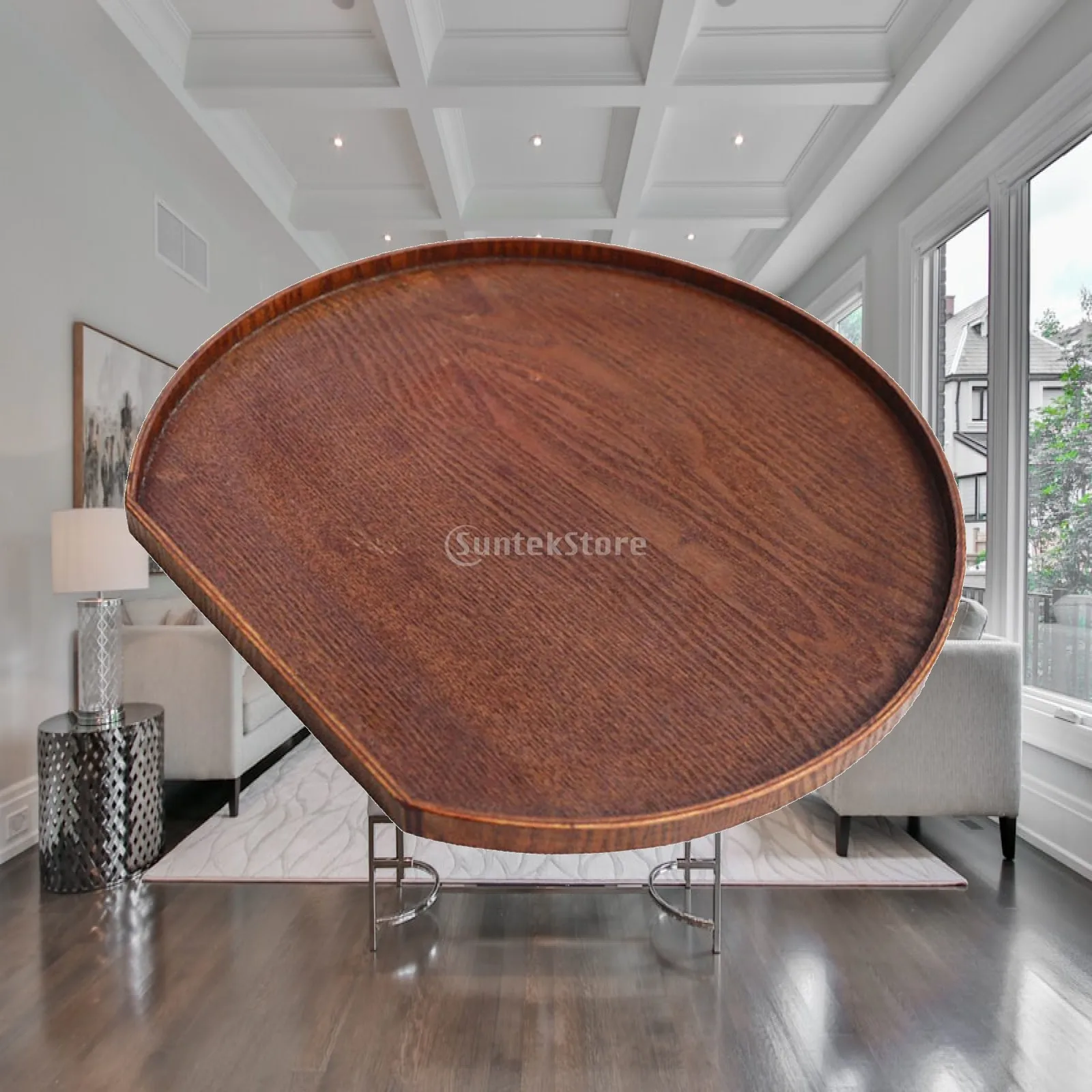 Wood Serving Tray Round Cheese Board Food Platter for Ottoman Kitchen Decor