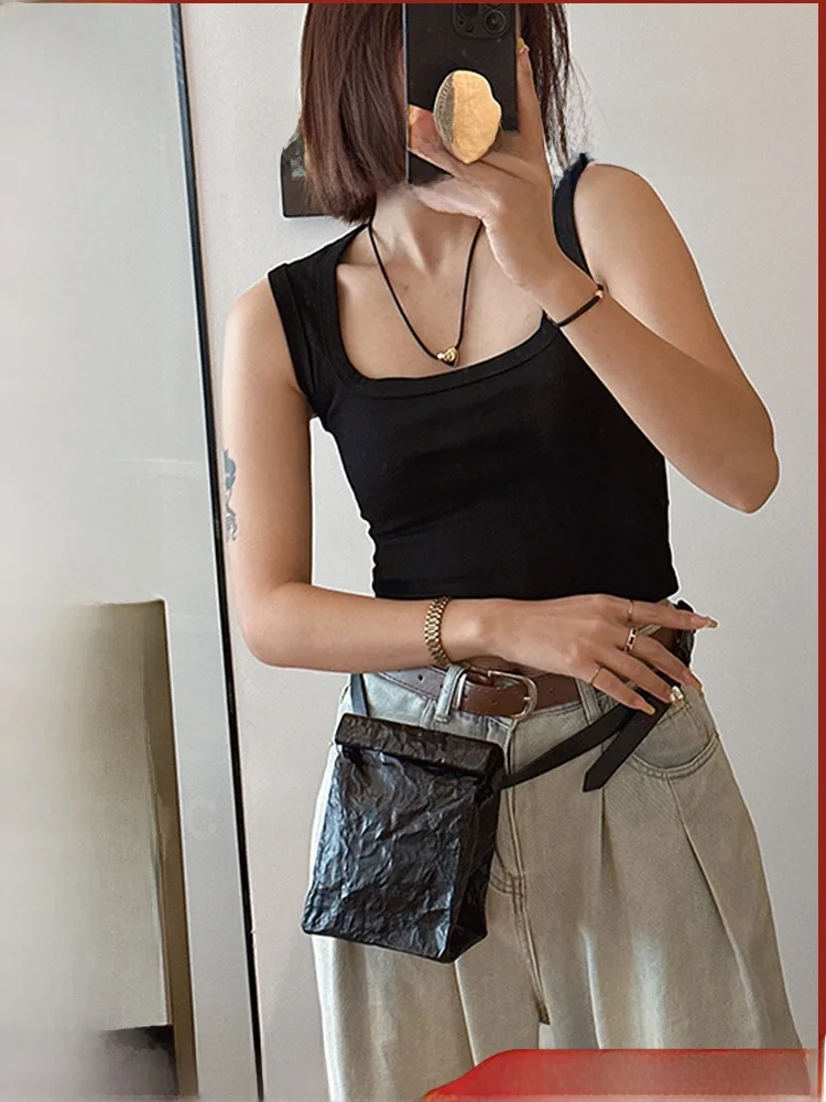 

Dark Style Design 2025 New Handbag Leather Paper High Quality Folded Cover Slant Cross Phone Bag Fashionable Leisure