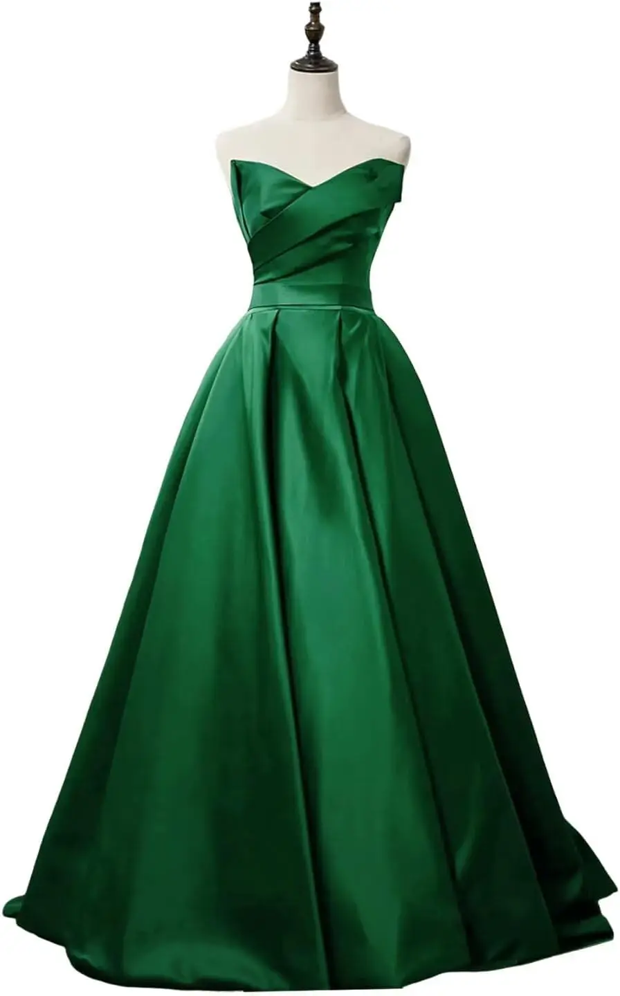 Satijnen lange strapless baljurk met zakken, strapless elegante formele dinerjurk voor dames, a-lijn off-shoulder cocktailpartyjurk