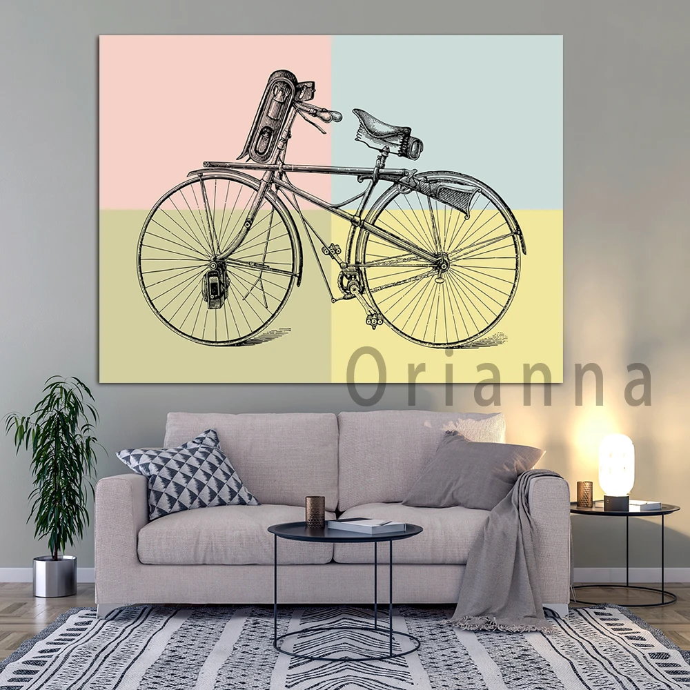 Vintage Bicycle Nostalgia Color Background Modern Wall Art Canvas Prints Posters Living Room Cycling Apartment Decor Painting