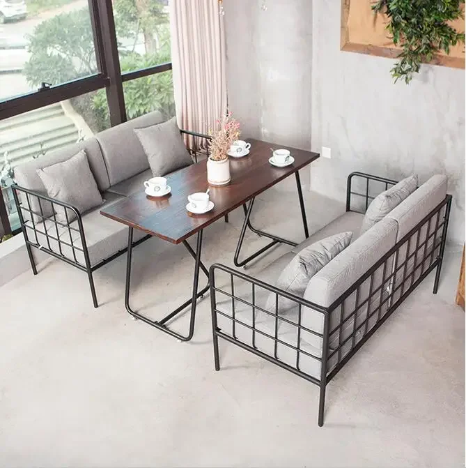 Nordic apartment, small sofa, white iron art, simple modern coffee shop, dining table and chair combination clothing store