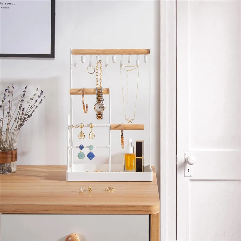 

A84X-Jewelry Storage Tower, Necklace Holder With Ring Tray, Hanging Jewelry Display Organizing Stand