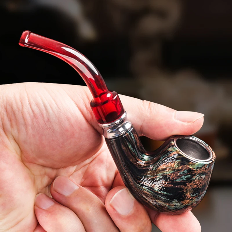 Handmade Resin Smoking Pipe, Bent Stem Mouthpiece Filter, Snake Scale, Colorful Herb Narguile Grinder, Smoke Tobacco Pipe