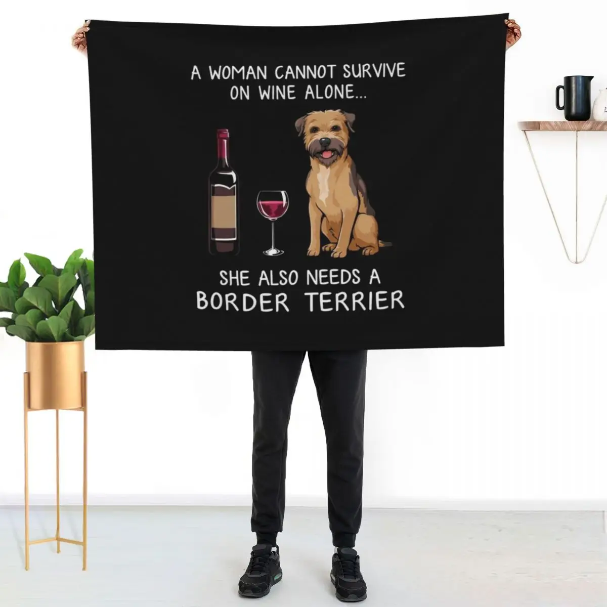 Border Terrier and wine Funny dog Throw Blanket Bed linens Hairy Large Sofa for sofa christmas decoration Blankets