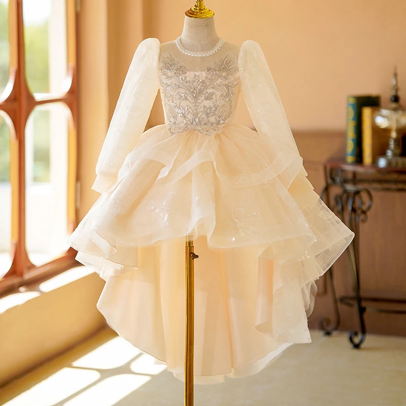 Girls' train princess dress baby birthday dress Gorgeous wedding flower girl dress Luxury Girls' Beauty Pageant Evening skirt