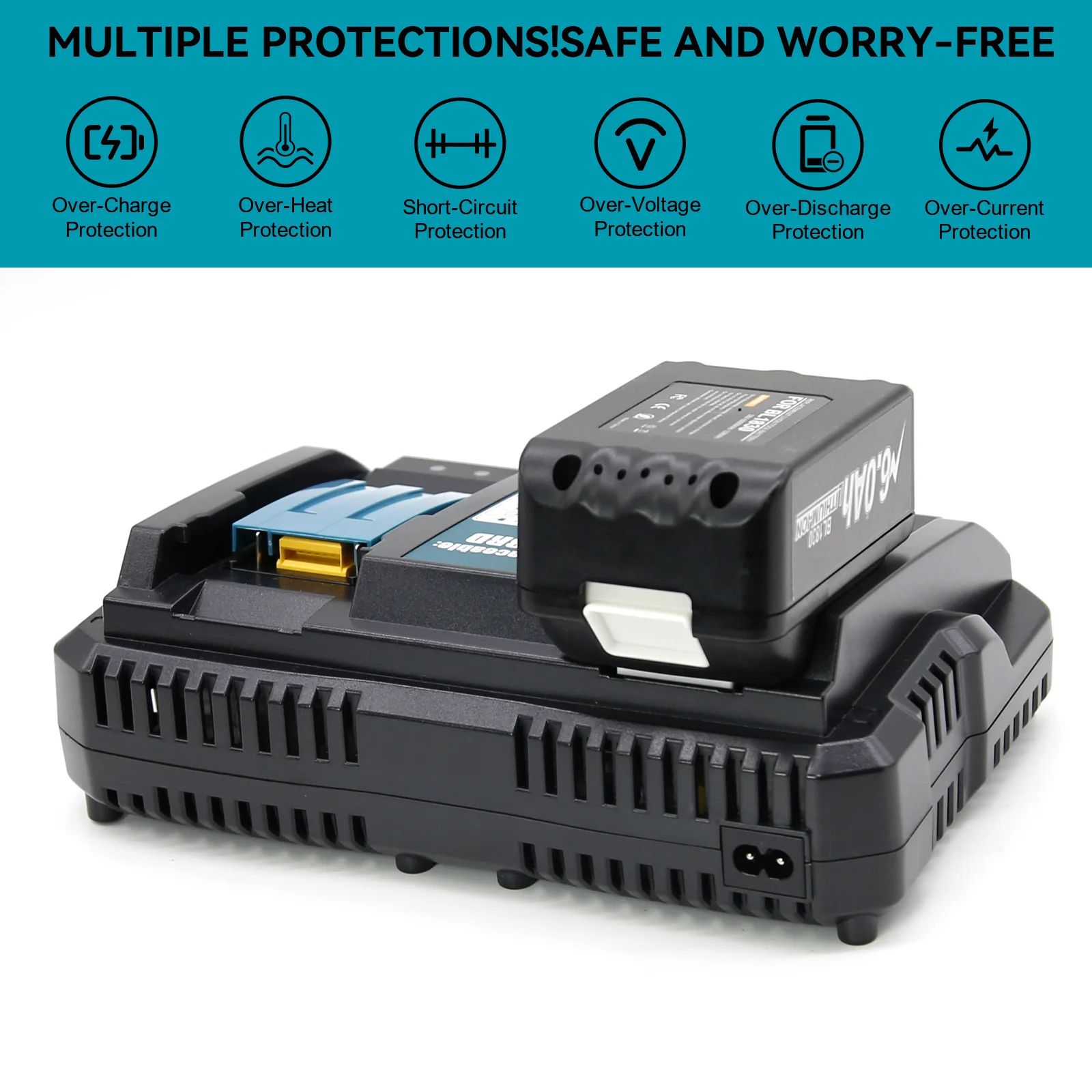 Ładowarka 6A do akumulatorów Makita BL1830, kompatybilna z BL1840 BL1850 BL1860, do akumulatorów Makita 18V, ładowarka do akumulatorów 14.4V-18V — zdjęcie produktu 2
