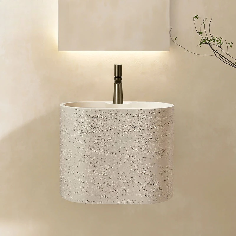 مغسلة Wabi Sandy Wind Travertine الفنية المثبتة على الحائط بحجم صغير