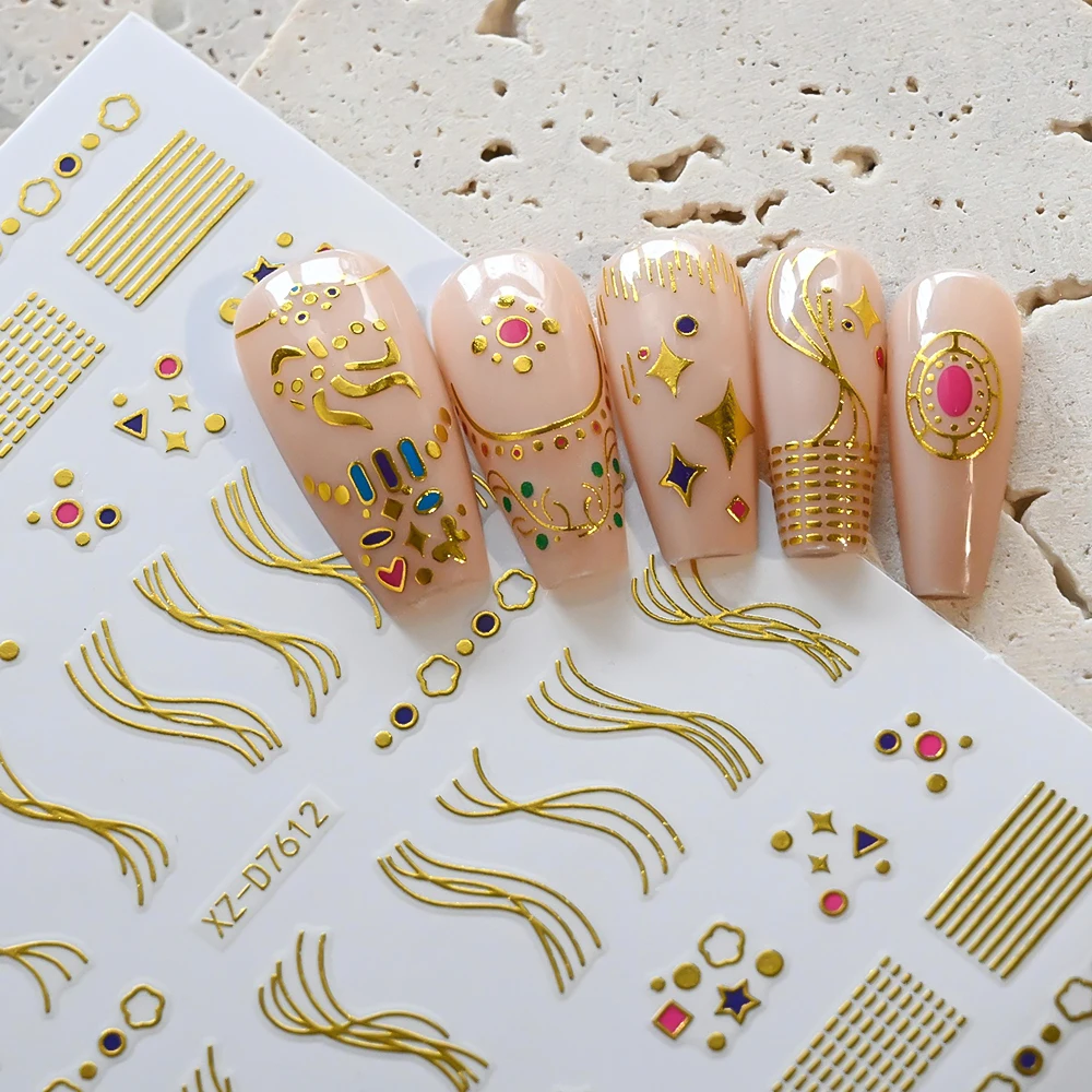 1Pcs 3D French Wave Lines Geometric Nail Art Stickers Stars Abstract Stripe Self-adhesive Slider Women Elegant Manicure Decals &