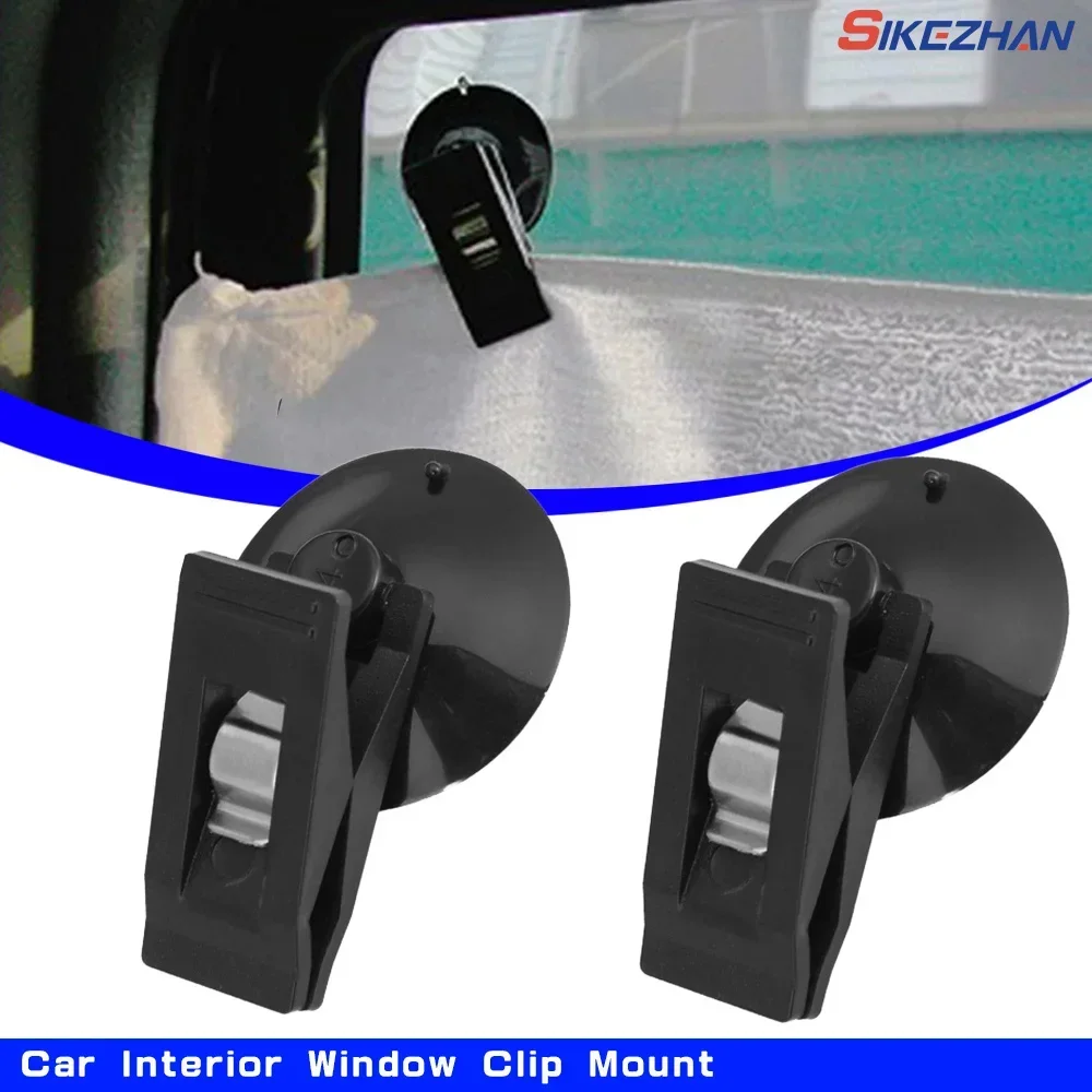 

1-2 Pair Car Interior Window Clip Mount Black Suction Cap Clip Plastic Sucker Removable Holder For Sunshade Curtain Towel Ticket