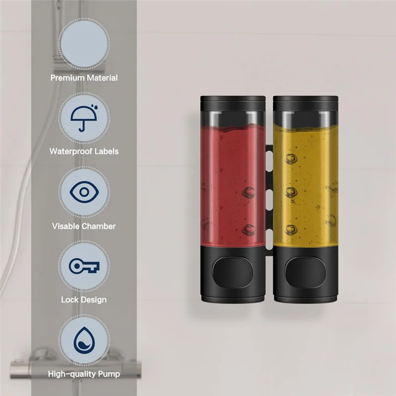 

Дозатор шампуня и кондиционера, 2-камерный дозатор для душа в ванной комнате, идеально подходит для стен ванной комнаты, отеля-A74P