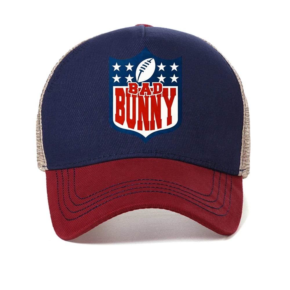 

Bad Bunny Football baseball cap Men Women Fashion Designer Clothing Graphic caps Summer snapback hat mesh adjustable trucker hat