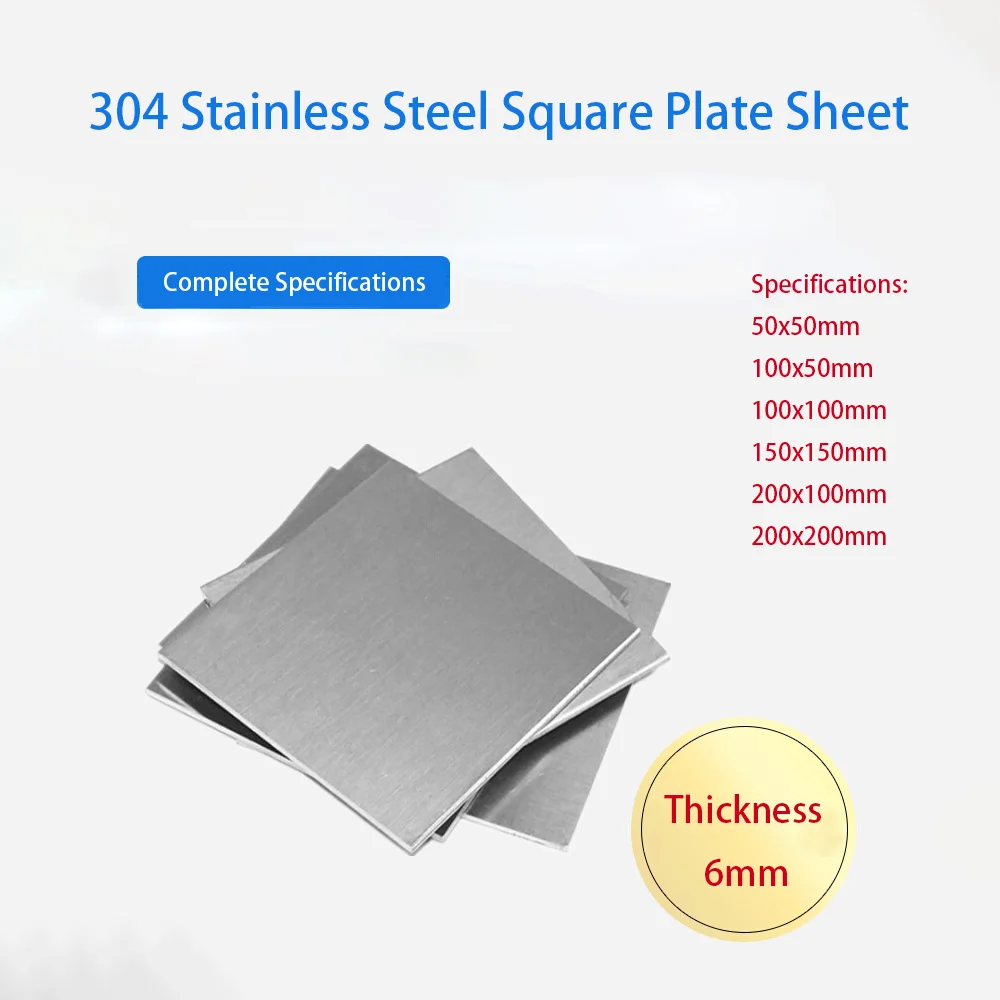 Thickness 6mm 304 Stainless Steel Square Plate Sheet 50x50 100x50 100x100 150x150 200x100 200x200mm