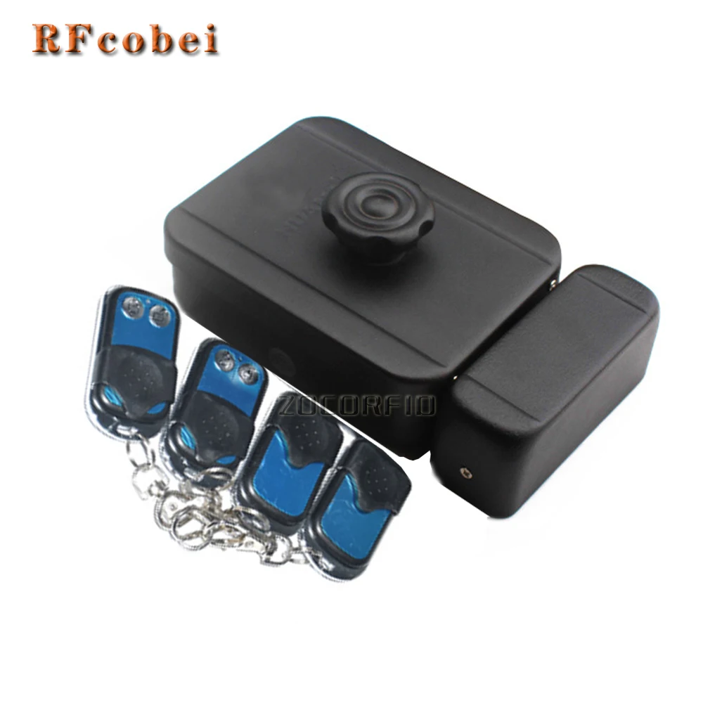 433MHz Wireless Remote Control Rim Lock Electronic Motor Lock with Remote Handle Use AA Battery Key Optional+4 remoters