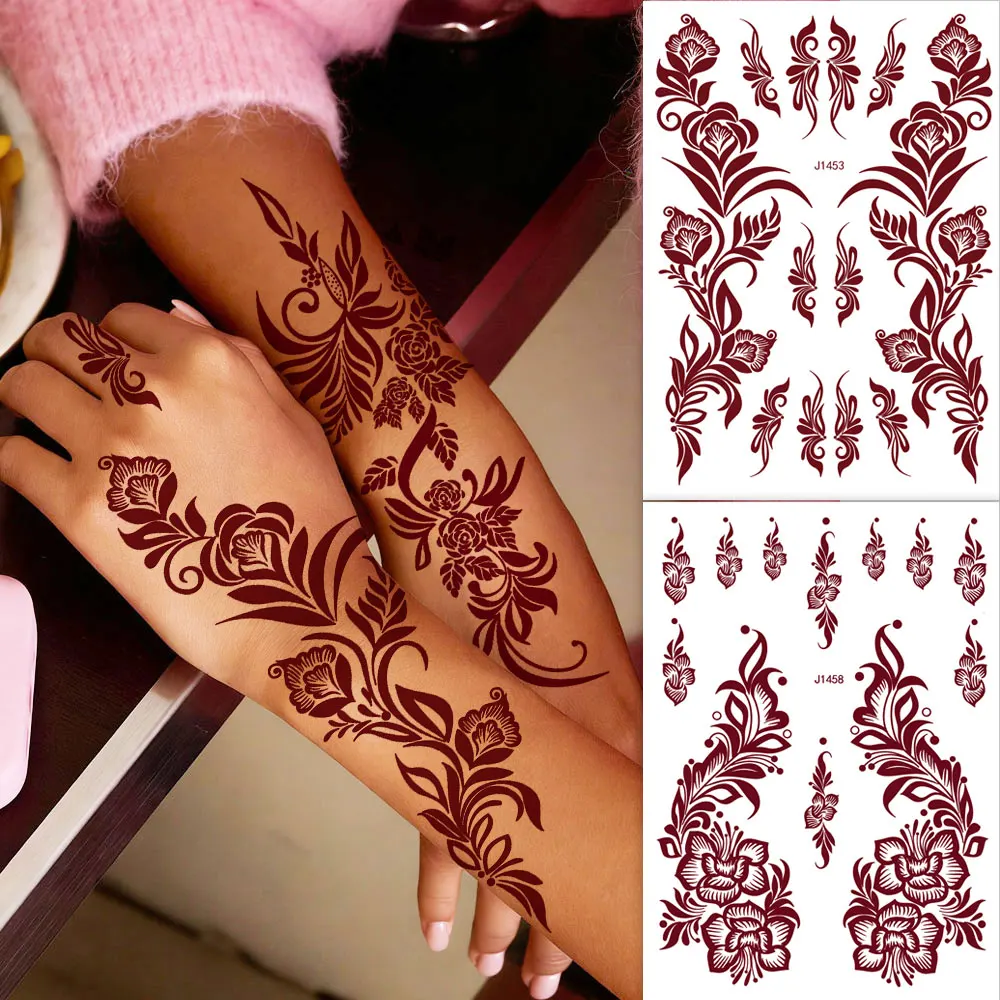 

Цветочные татуировки-наклейки для женщин, одноразовые временные татуировки для рук, ног и боди-арта для женщин, поддельные наклейки из хны, водонепроницаемые