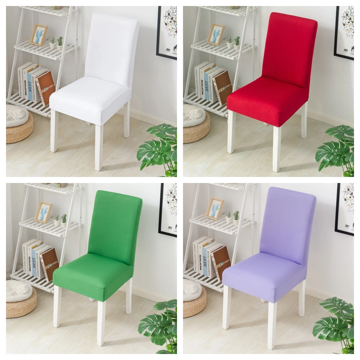 10PCS Poly Stretch Dining Lycra Chair Cover For Home Hotel Wedding Solid Universal Spandex Chair Covers White Black Red Blue