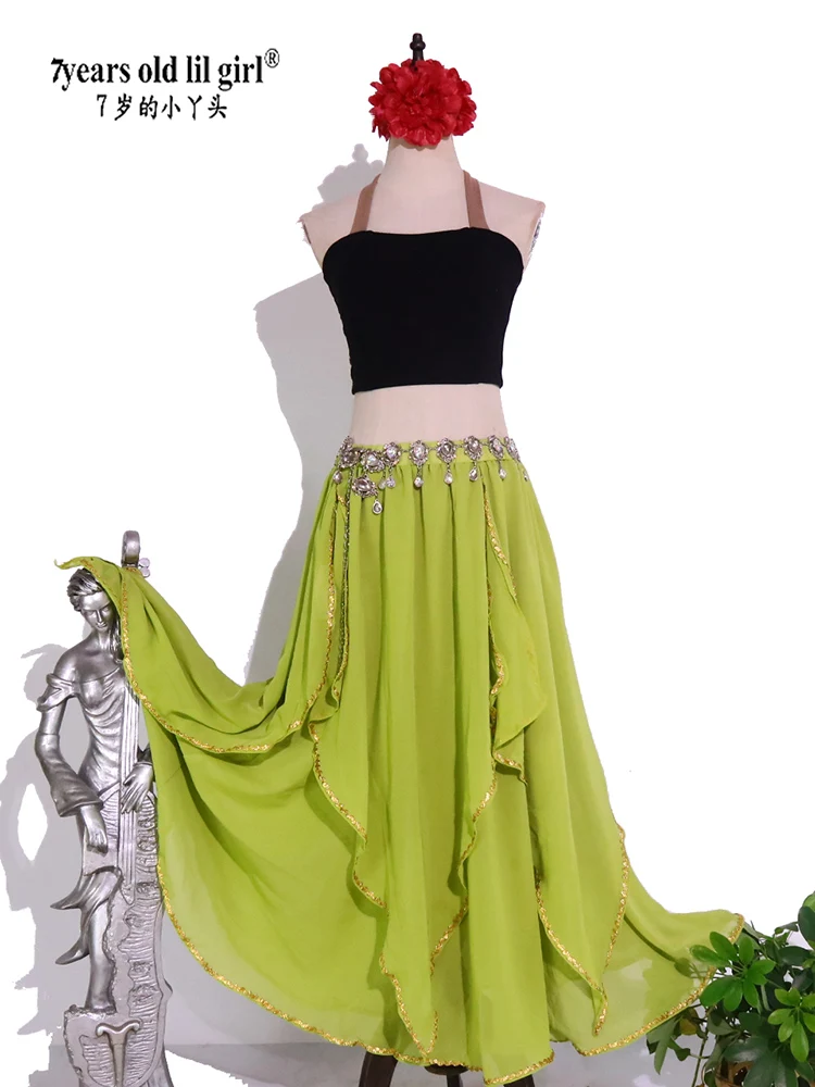 Chiffon Belly Dance Skirt Ltaly Chiffon 12 Angle With 1 Side Slit Long Skirt EW97